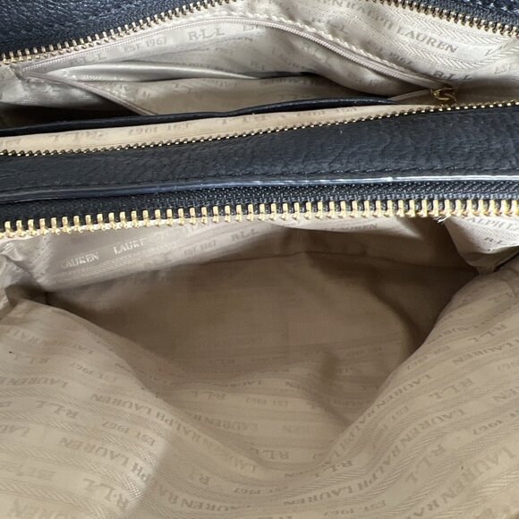 RLL Black Leather Satchel Bag With Gold Hardware & Detachable Strap - Picture 8 of 14